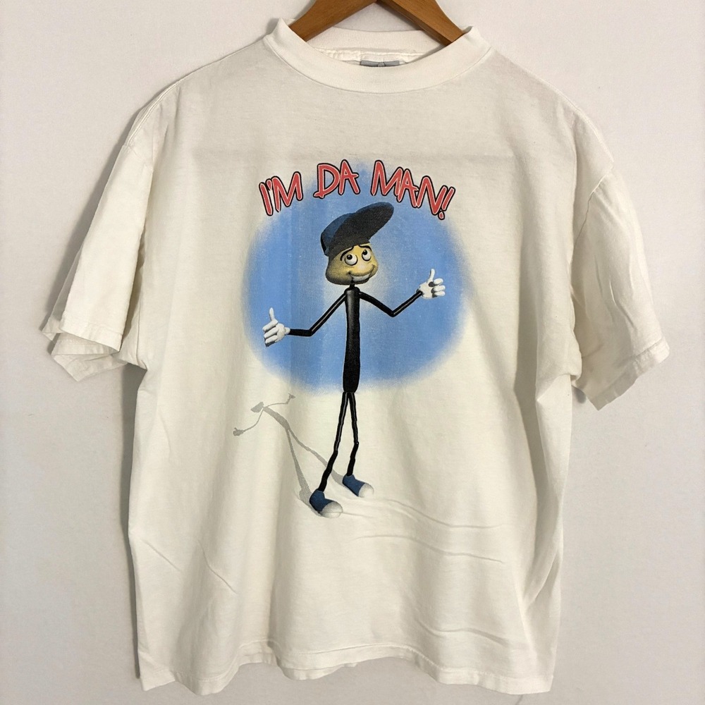 Vtg Tultex I'm Da Man Shirt Mens Large White Humor Comedy Graphic Tee Cyber Y2K